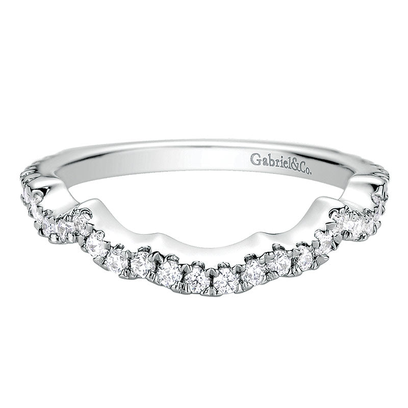 Wedding Band 14k White Gold Diamond Curved