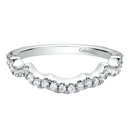 Wedding Band 14k White Gold Diamond Curved