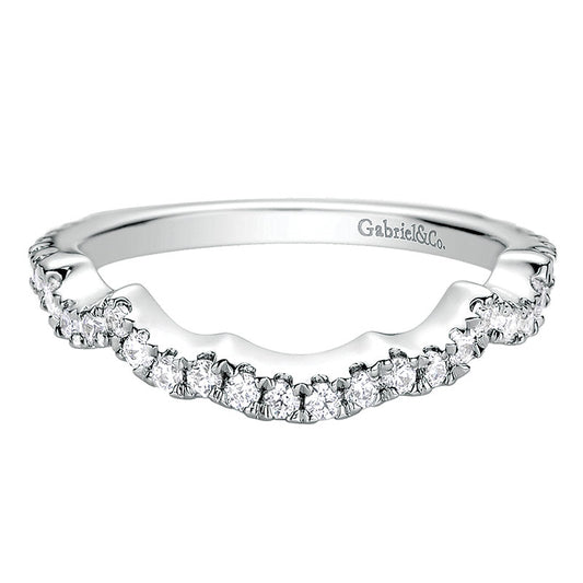 Wedding Band 14k White Gold Diamond Curved