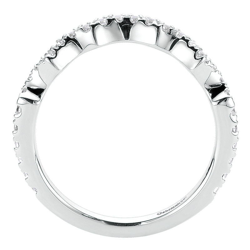 Wedding Band 14k White Gold Diamond Curved