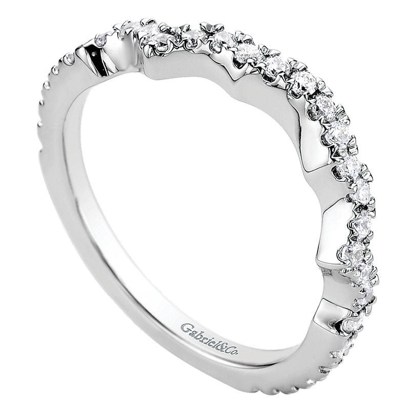 Wedding Band 14k White Gold Diamond Curved