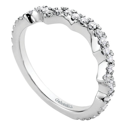 Wedding Band 14k White Gold Diamond Curved
