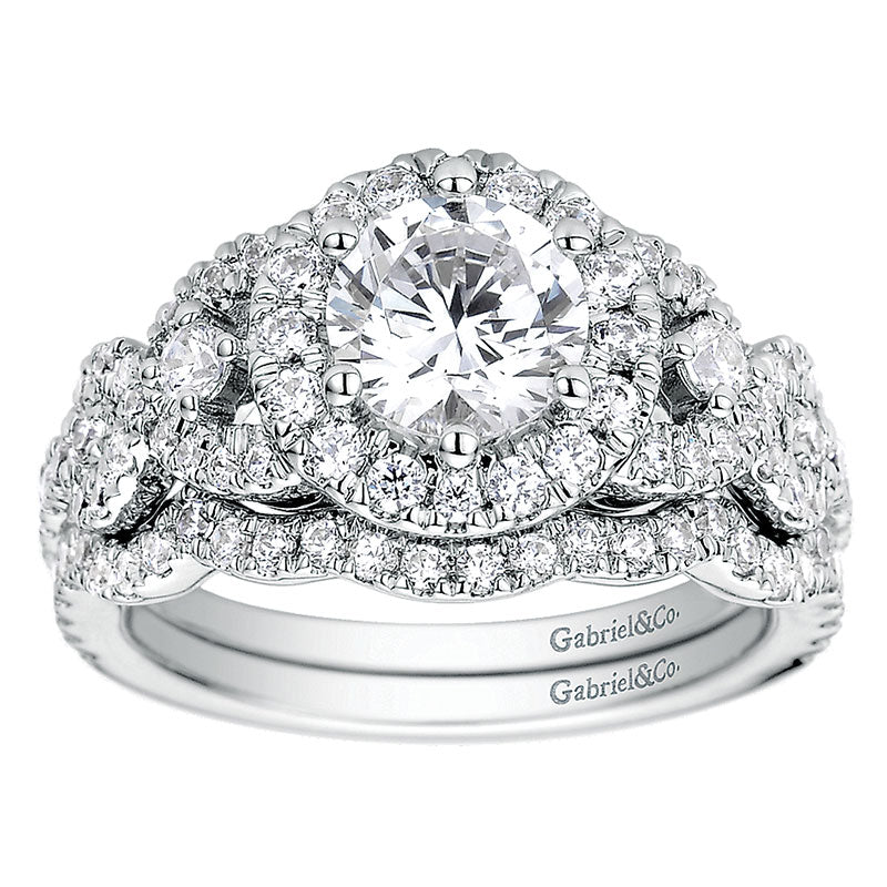 Wedding Band 14k White Gold Diamond Curved