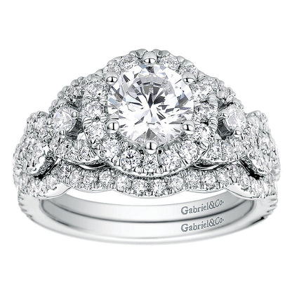 Wedding Band 14k White Gold Diamond Curved