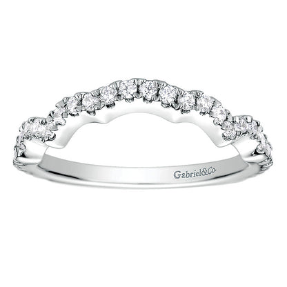 Wedding Band 14k White Gold Diamond Curved
