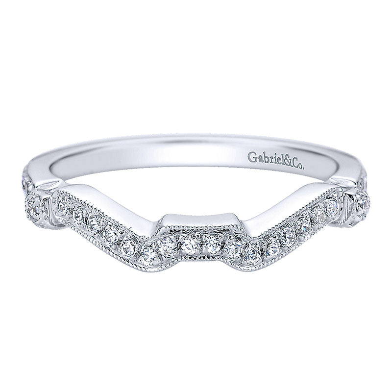 Wedding Band 14k White Gold Diamond Curved