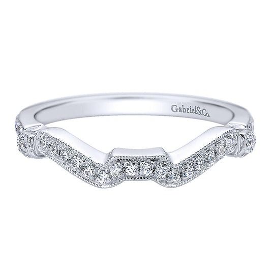 Wedding Band 14k White Gold Diamond Curved