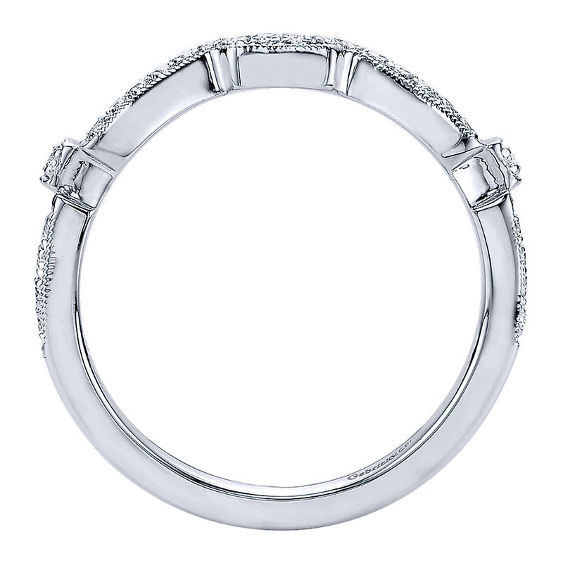Wedding Band 14k White Gold Diamond Curved