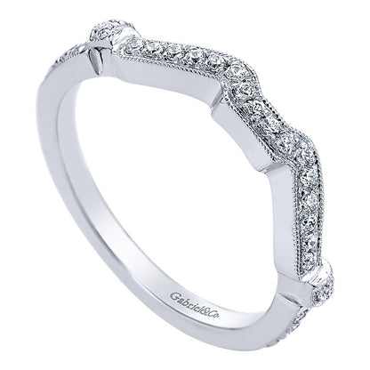 Wedding Band 14k White Gold Diamond Curved