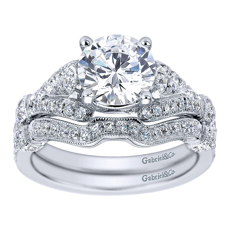 Wedding Band 14k White Gold Diamond Curved