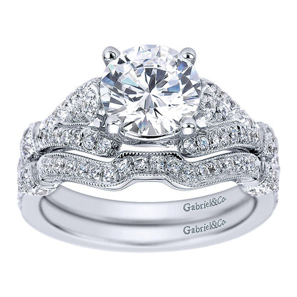Wedding Band 14k White Gold Diamond Curved