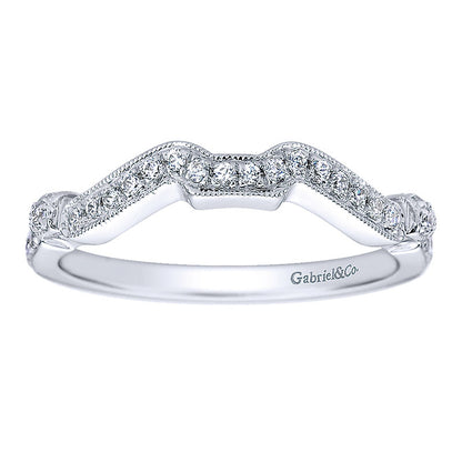 Wedding Band 14k White Gold Diamond Curved