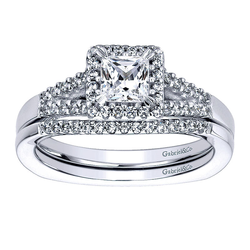 Wedding Band 14k White Gold Diamond Curved