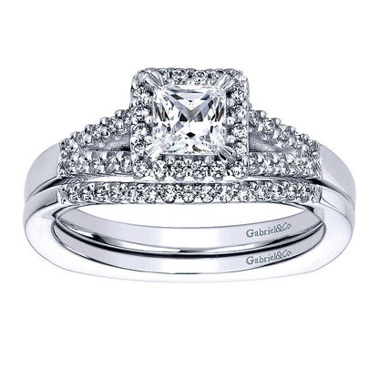 Wedding Band 14k White Gold Diamond Curved