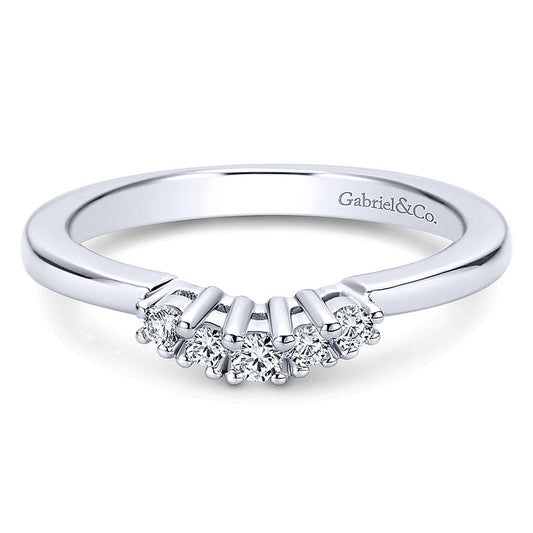 Wedding Band 14k White Gold Diamond Curved