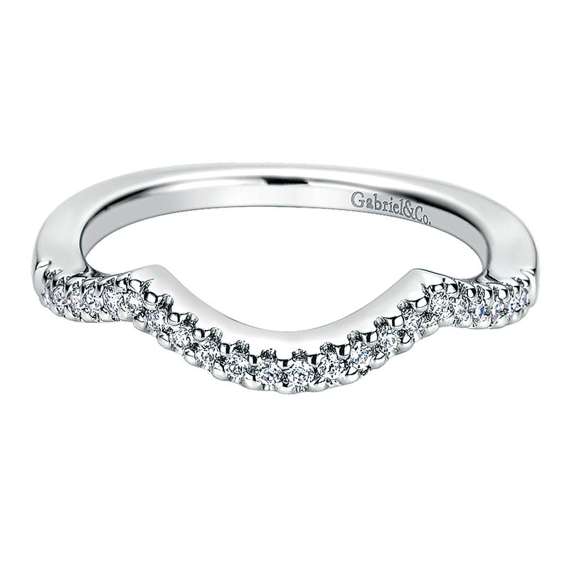 Wedding Band 14k White Gold Diamond Curved