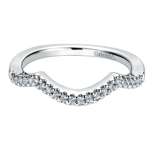 Wedding Band 14k White Gold Diamond Curved