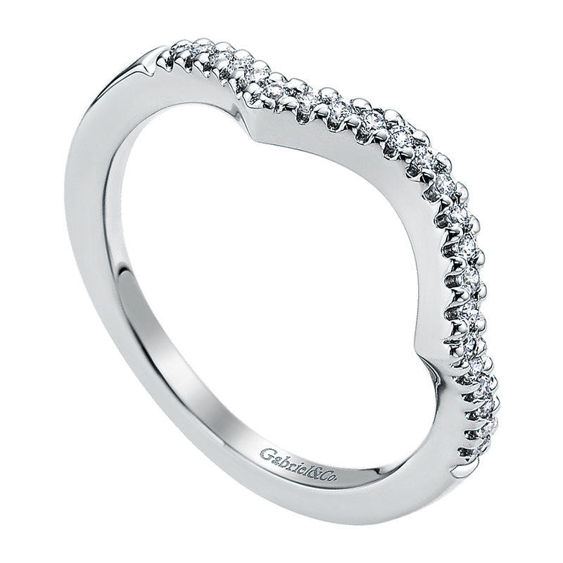 Wedding Band 14k White Gold Diamond Curved
