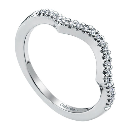 Wedding Band 14k White Gold Diamond Curved