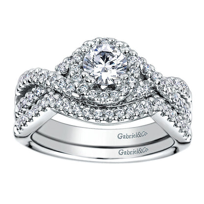 Wedding Band 14k White Gold Diamond Curved