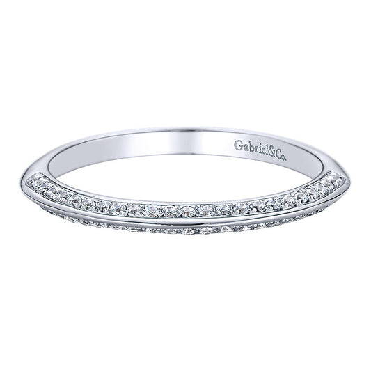 Wedding Band 14k White Gold Diamond Curved