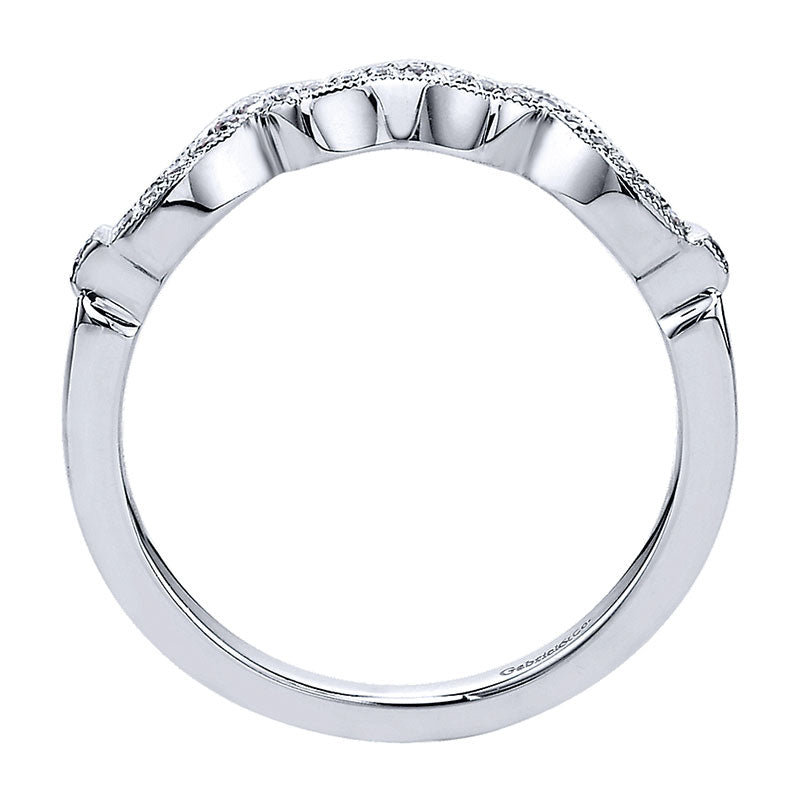 Wedding Band 14k White Gold Diamond Curved