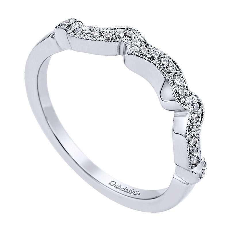 Wedding Band 14k White Gold Diamond Curved