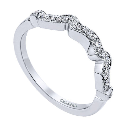 Wedding Band 14k White Gold Diamond Curved