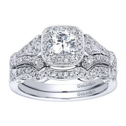 Wedding Band 14k White Gold Diamond Curved
