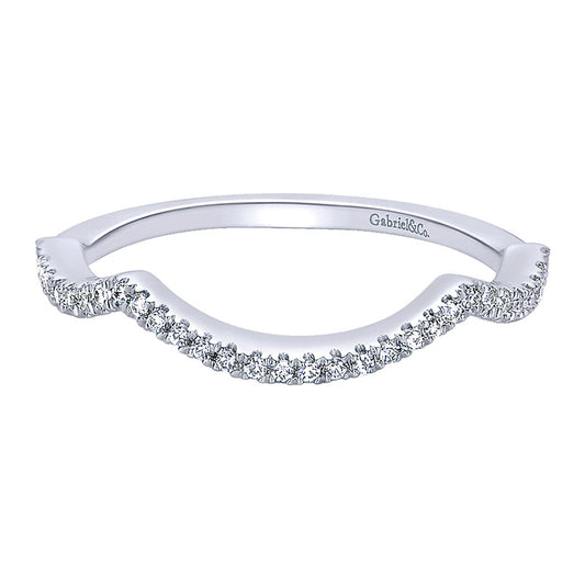 Wedding Band 14k White Gold Diamond Curved
