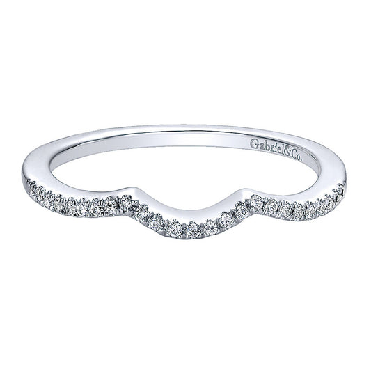 Wedding Band 14k White Gold Diamond Curved
