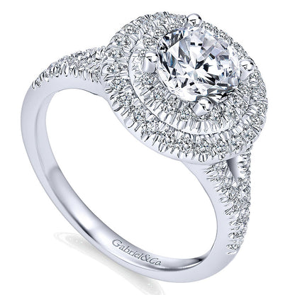 Engagement Ring 14k White Gold Diamond Double Halo