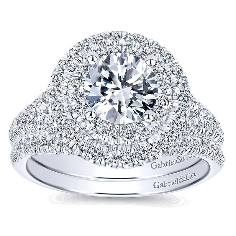 Engagement Ring 14k White Gold Diamond Double Halo