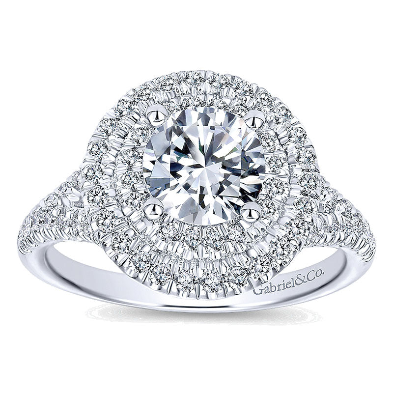 Engagement Ring 14k White Gold Diamond Double Halo