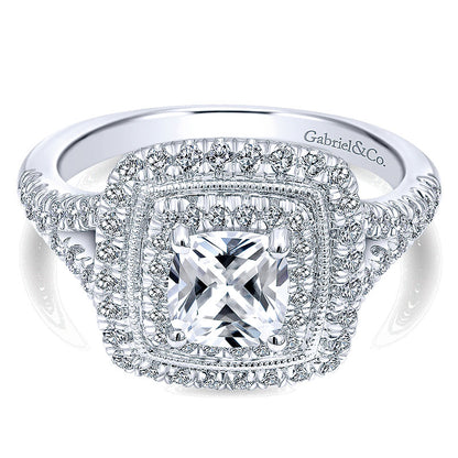 Engagement Ring 14k White Gold Diamond Double Halo
