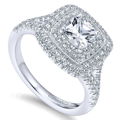Engagement Ring 14k White Gold Diamond Double Halo