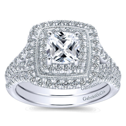 Engagement Ring 14k White Gold Diamond Double Halo