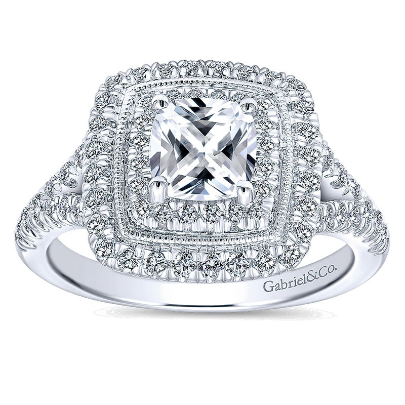 Engagement Ring 14k White Gold Diamond Double Halo