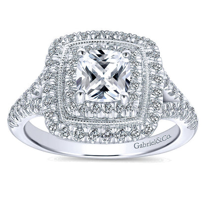Engagement Ring 14k White Gold Diamond Double Halo