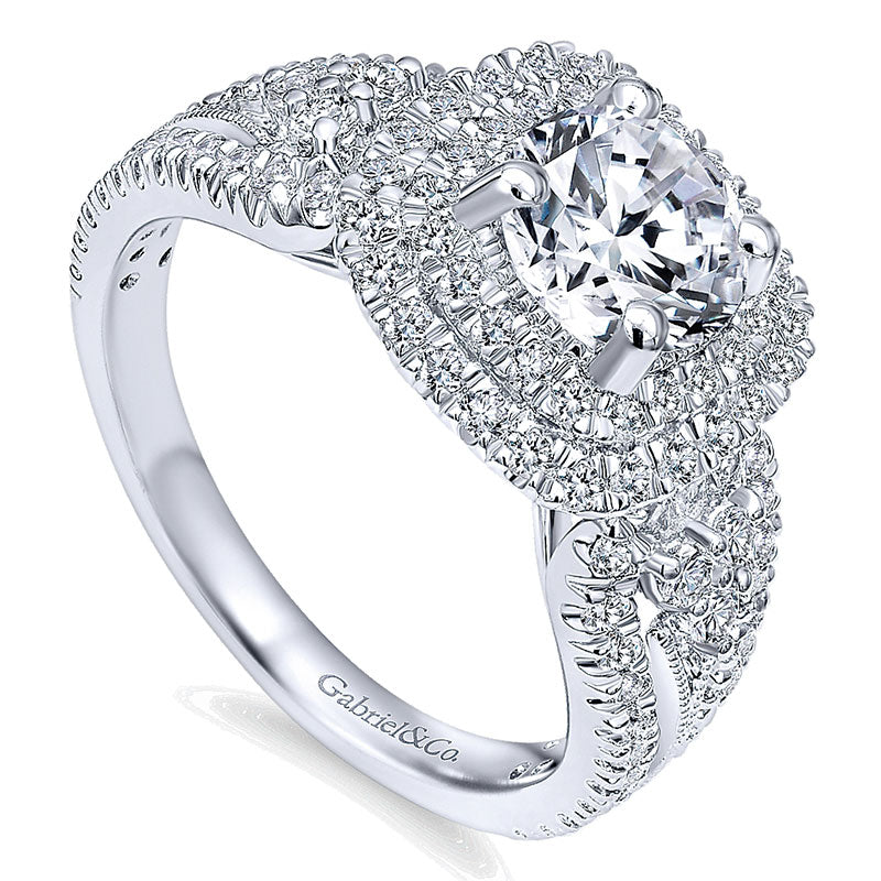 Engagement Ring 14k White Gold Diamond Double Halo