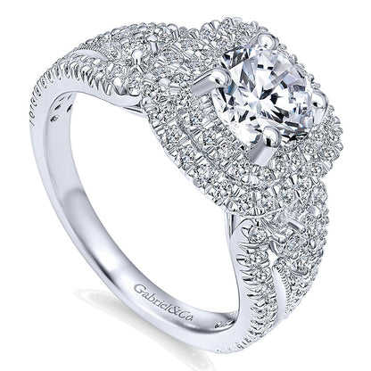 Engagement Ring 14k White Gold Diamond Double Halo