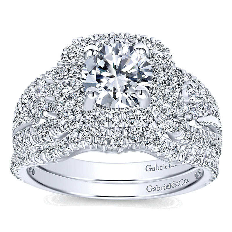Engagement Ring 14k White Gold Diamond Double Halo