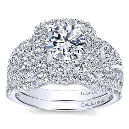 Engagement Ring 14k White Gold Diamond Double Halo