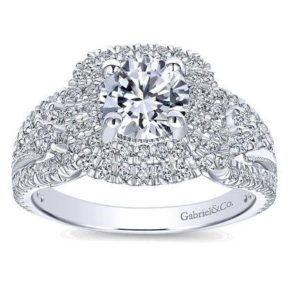 Engagement Ring 14k White Gold Diamond Double Halo