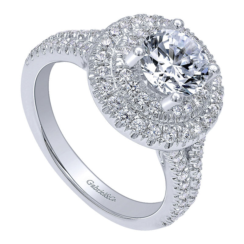 Engagement Ring 14k White Gold Diamond Double Halo
