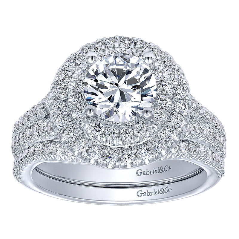 Engagement Ring 14k White Gold Diamond Double Halo