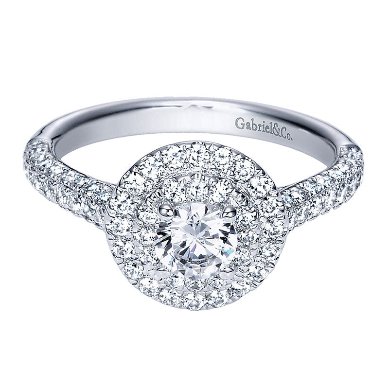 Engagement Ring 14k White Gold Diamond Double Halo