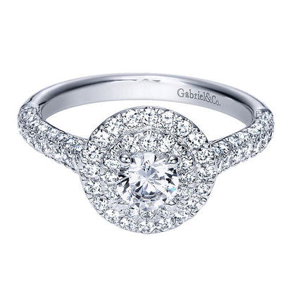 Engagement Ring 14k White Gold Diamond Double Halo