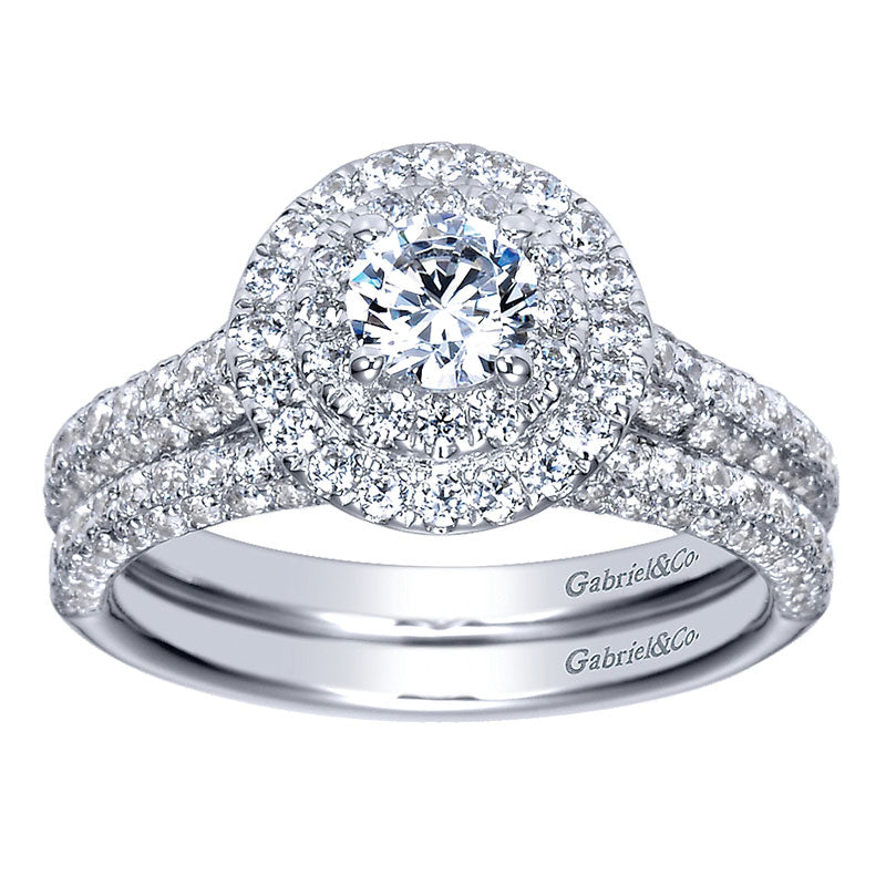 Engagement Ring 14k White Gold Diamond Double Halo