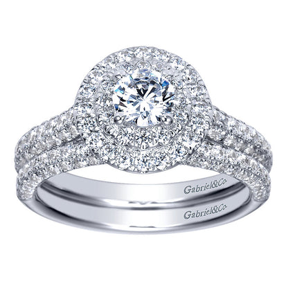 Engagement Ring 14k White Gold Diamond Double Halo